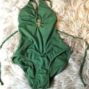 Shade & Shore Green Crepe One piece Swimsuit